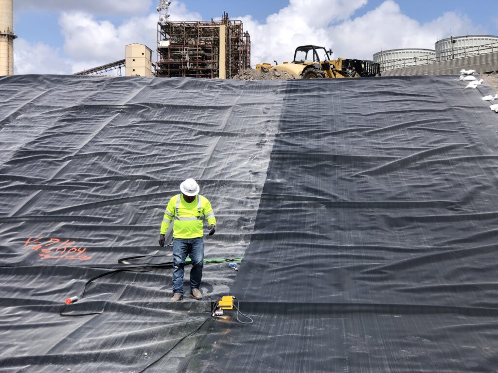 lignite power plant - fly ash pond liner