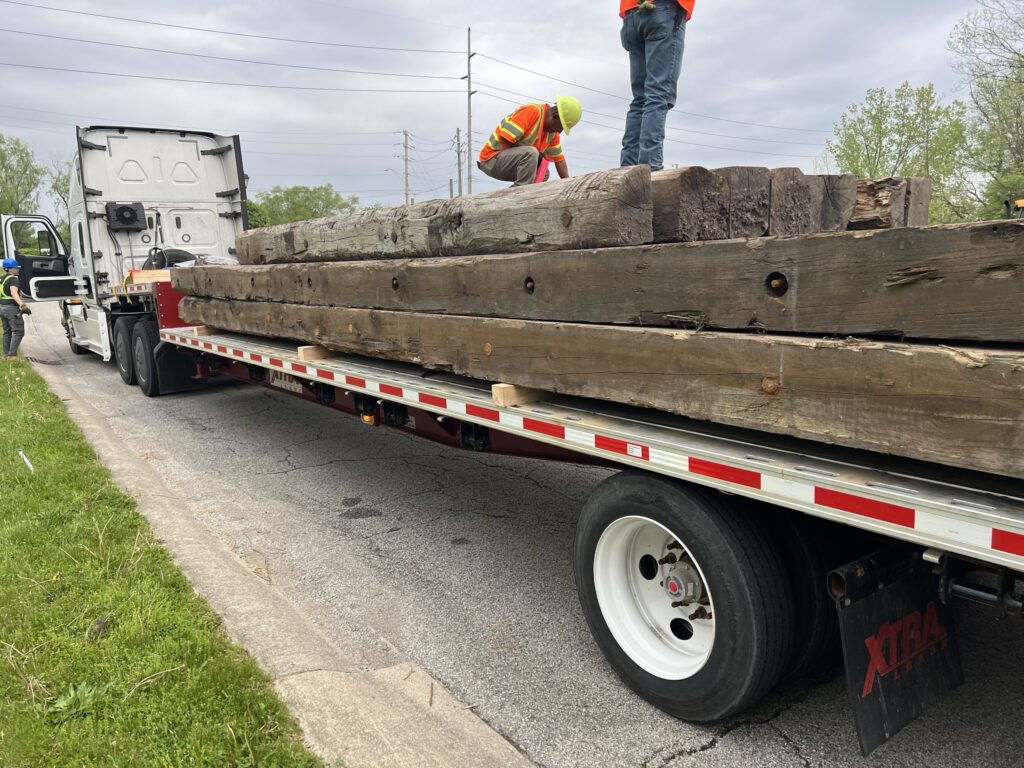 stream crossing created with crane mats and composite mats