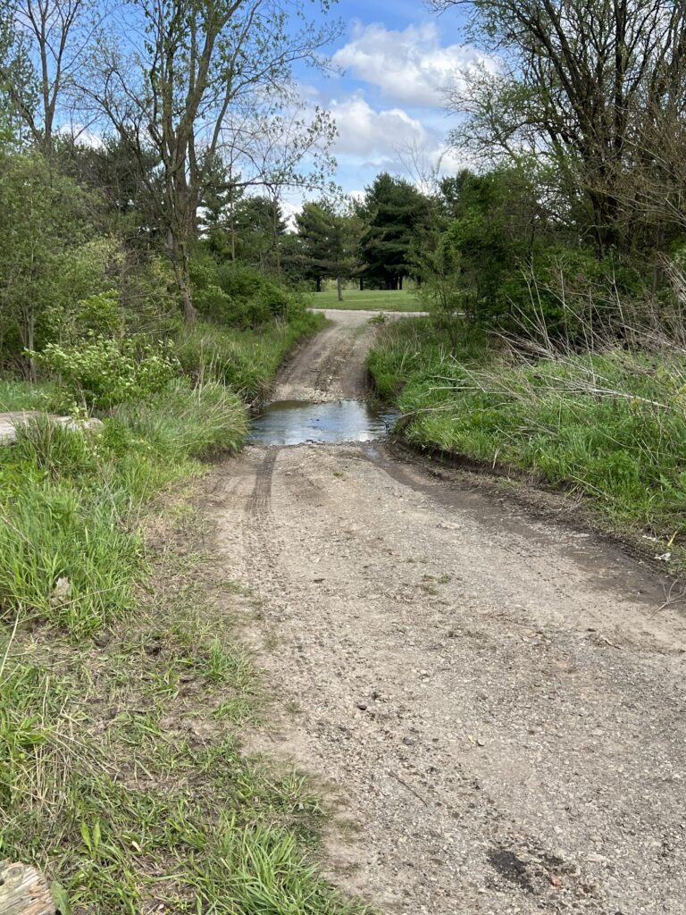 stream crossing created with crane mats and composite mats
